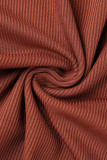 Vestidos de falda de lápiz de cuello alto con cremallera de patchwork sólido sexy marrón
