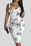 Black White Casual Print Patchwork U Neck Vest Dress Dresses