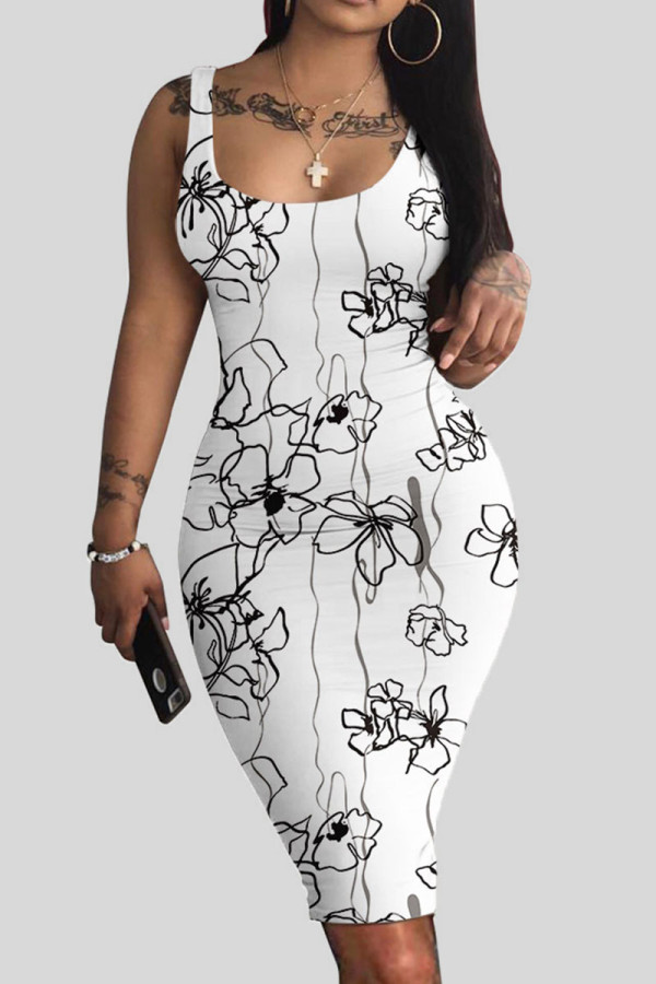 Melkachtige casual print patchwork U-hals vest jurk jurken