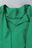 Groen Casual Solide Patchwork Rechte jurken met vouwlint Kraag