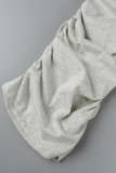 Pantaloni piegati con stampa casual bianco crema O collo manica corta due pezzi