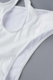 Vita sexiga solida bandage urholkade rygglösa badkläder (med vadderingar)