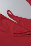 Robes de robe irrégulières rouges sexy solides évidées Frenulum Backless O Neck
