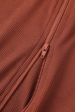 Vestidos de falda de lápiz de cuello alto con cremallera de patchwork sólido sexy marrón