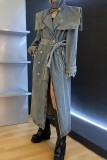 Veste en jean régulière à manches longues et patchwork décontracté gris bleu
