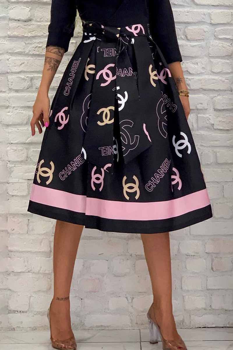 

Pink Street Print Letter With Belt Type A Bottoms