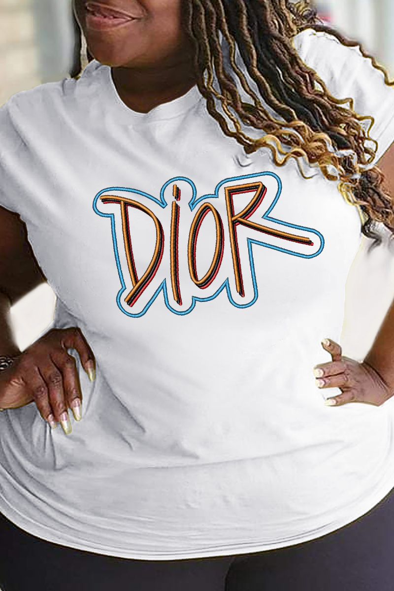 

White Street Vintage Print Patchwork Letter O Neck T-Shirts