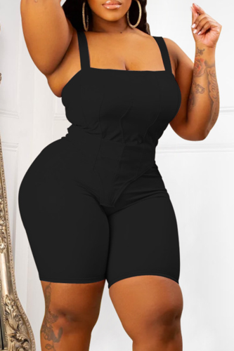 Black Sexy Solid Patchwork Square Collar Sleeveless Two Pieces