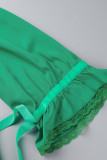 Grüne beiläufige feste Patchwork-Falten-Band-Kragen-gerade Kleider