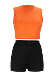 Orange Sexy Solid Patchwork O Neck Sleeveless Two Pieces