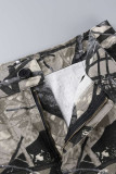 Camouflage Casual Street Print Tasca patchwork Vita alta Pantaloni dritti con stampa completa