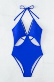 Королевский синий сексуальный однотонный бандажный купальник с открытой спиной (с прокладками)