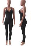 Zwarte sexy effen patchwork skinny jumpsuits met spaghettibandjes