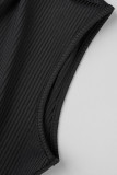 Zwarte sexy effen patchwork O-hals kokerrokjurken