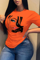 Orange lässige Patchwork-T-Shirts mit O-Ausschnitt