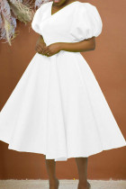 Blanco casual elegante sólido patchwork cuello en V vestido de noche Vestidos