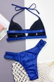 Blue Sexy Solid Bandage Hollowed Out Backless Swimwears (With Paddings)