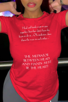 Camisetas con cuello en O de patchwork con estampado vintage de calle rojo