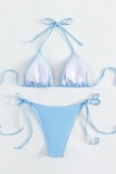 Небесно-голубой сексуальный лоскутный купальник с горячей буровой повязкой и открытой спиной (с прокладками)