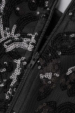 La nappa solida sexy nera ha scavato i vestiti asimmetrici del vestito da sera della rappezzatura dei paillettes