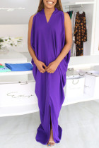 Purple Casual Solid Patchwork Asymmetrical V Neck Irregular Dress Dresses