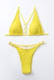 Yellow Sexy Solid Bandage Hollowed Out Backless Swimwears (With Paddings)