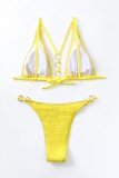 Желтый сексуальный однотонный купальник с вырезом на спине (с прокладками)