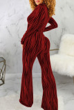 Красная сексуальная повязка с принтом в стиле пэчворк с V-образным вырезом и длинным рукавом из двух частей