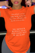 Camisetas con cuello en O de patchwork con estampado vintage de calle naranja