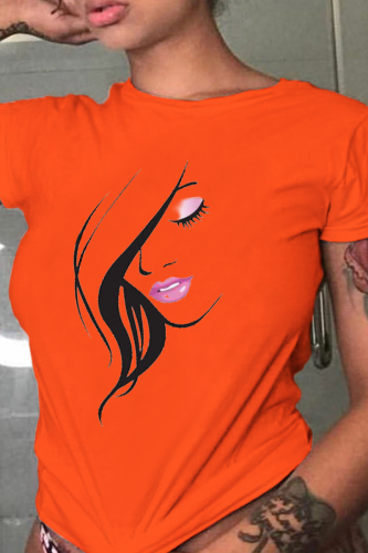 T-shirt con scollo o patchwork con stampa vintage arancione Street