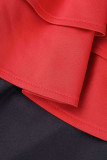 Patchwork d'impression de changement graduel rouge sexy à volants sur l'épaule Robes de jupe en une étape