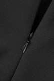 ブラック カジュアル ワーク ソリッド パッチワーク Oネック ワンステップ スカート ドレス