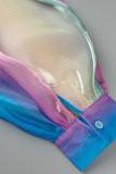 Boucle décontractée de patchwork d'impression de changement graduel de couleur avec des hauts de col rabattu de ceinture
