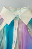 Farbe Lässige Patchwork-Schnalle mit allmählichem Farbwechsel und Umlegekragen mit Gürtel