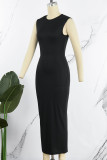 黒のセクシーなソリッドパッチワークOネックペンシルスカートドレス
