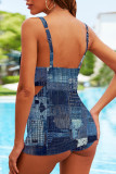 Farbe Sexy Print Patchwork Backless Swimwears