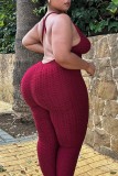 Black Sexy Casual Solid Backless V Neck Plus Size Jumpsuits