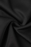 Vestidos de falda de un paso con cuello en O de patchwork sólido de trabajo informal negro