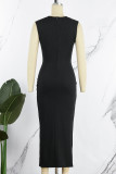 黒のセクシーなソリッドパッチワークOネックペンシルスカートドレス