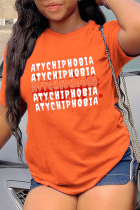 T-shirts à col en V et à imprimé décontracté orange