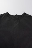 Vestidos de falda de lápiz con cuello en O de patchwork sólido sexy negro