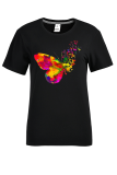Schwarze, lässige Patchwork-O-Hals-T-Shirts mit Schmetterlingsdruck