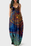 Green Sexy Casual Print Backless Long Dress Dresses