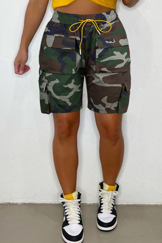 Camouflage Street Print Camouflage Print Patchwork High Waist Straight Full Print Bottoms