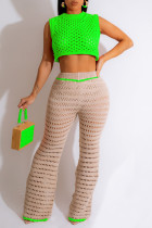 Green Sexy Solid Hollowed Out Patchwork O Neck Sleeveless Two Pieces