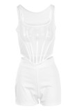 White Sexy Solid See-through Backless U Neck Sleeveless Two Pieces