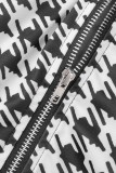 Khaki Casual Print Patchwork Zipper Kragen Kurzarm Zweiteiler