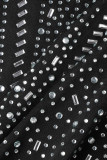 Noir Sexy Solide Patchwork Transparent Plumes Perceuse Chaude Col En V Jupe Crayon Robes