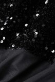 Lentejuelas de patchwork sexy negro transparente sin espalda sin tirantes sin mangas de dos piezas