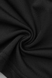 Negro sexy casual sólido borla patchwork sin espalda correa de espagueti sin mangas dos piezas